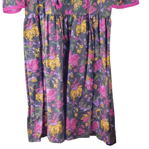 Vintage Chel'sea Floral Midi Dress w/ Draped Bow Neckline, Sz 18WP - Picture 7 of 11